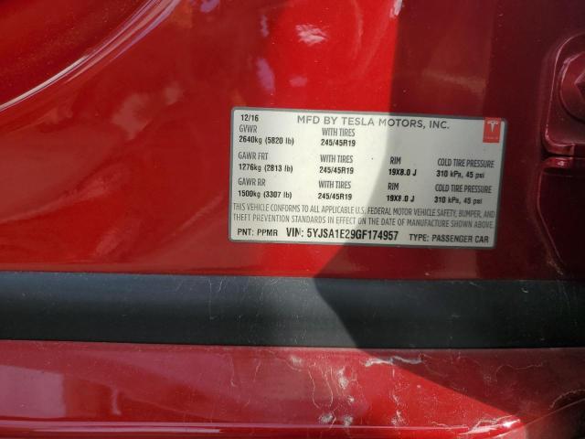 5YJSA1E29GF174957 - 2016 TESLA MODEL S Qırmızı foto 12