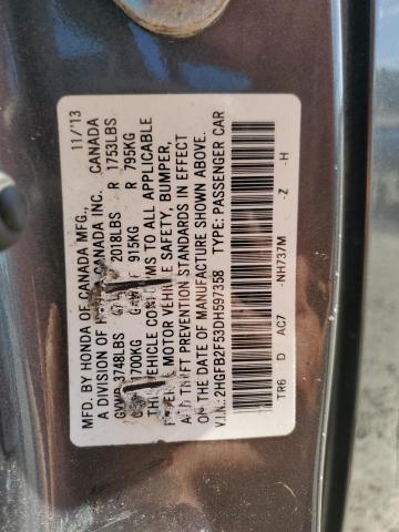 2HGFB2F53DH597358 - 2013 HONDA CIVIC LX GRAY photo 12