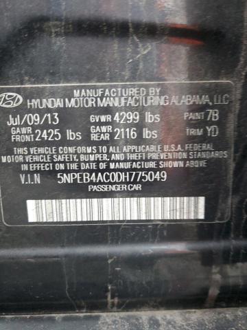 5NPEB4AC0DH775049 - 2013 HYUNDAI SONATA GLS BLACK photo 12