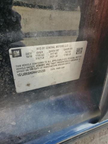 1G1JD5SH2H4125295 - 2017 CHEVROLET SONIC LT შავი ფოტო 12