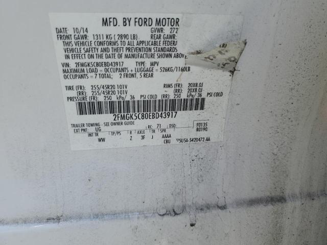 2FMGK5C80EBD43917 - 2014 FORD FLEX SEL Ağ foto 13