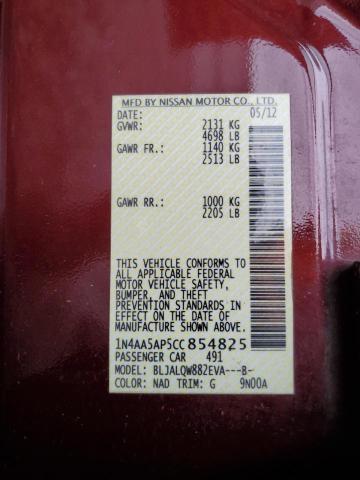 1N4AA5AP5CC854825 - 2012 NISSAN MAXIMA S Granate foto 13