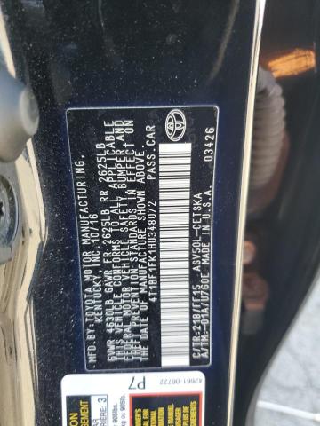 4T1BF1FK1HU348072 - 2017 TOYOTA CAMRY LE BLACK photo 12