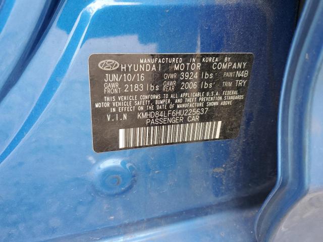 KMHD84LF6HU225637 - 2017 HYUNDAI ELANTRA SE BLUE photo 12