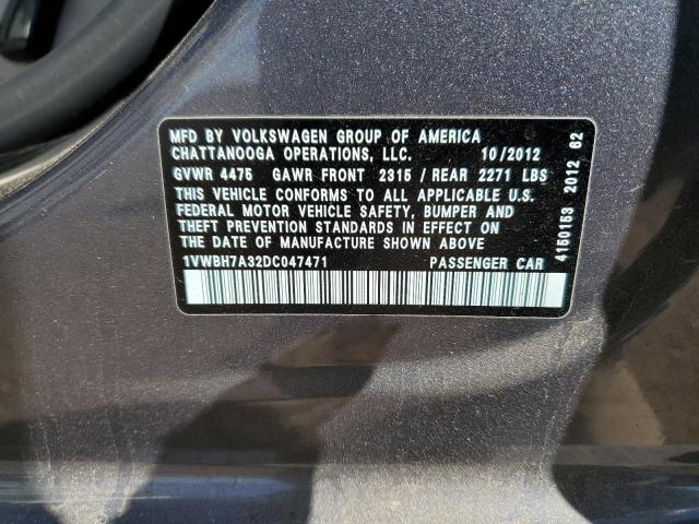 1VWBH7A32DC047471 - 2013 VOLKSWAGEN PASSAT SE Сірий фото 12