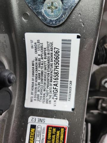 2HGFA16587H506067 - 2007 HONDA CIVIC LX 灰色 照片 12