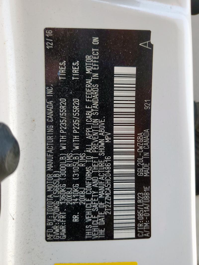 2T2ZZMCA5HC048616 - 2017 LEXUS RX 350 BASE WHITE photo 14