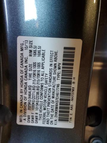 2HKRM4H37EH617746 - 2014 HONDA CR-V LX GRAY photo 13