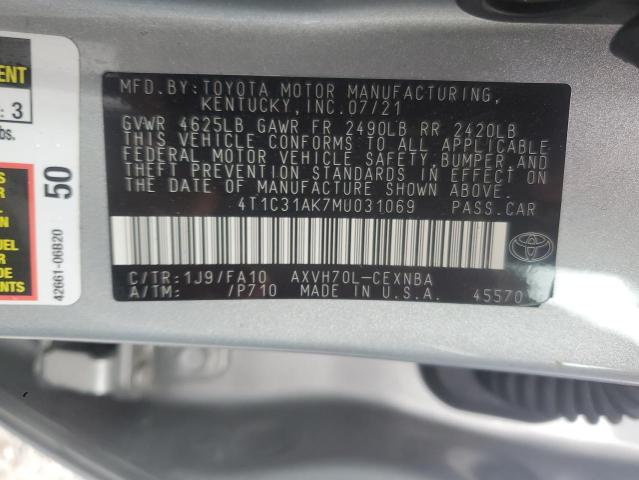 4T1C31AK7MU031069 - 2021 TOYOTA CAMRY LE 银色 照片 12