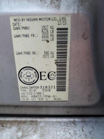 1N4AL3AP3GN318321 - 2016 NISSAN ALTIMA 2.5 SILVER photo 12