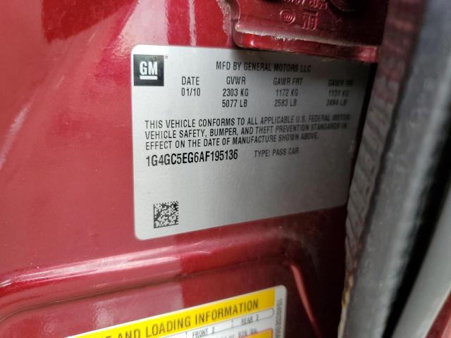 1G4GC5EG6AF195136 - 2010 BUICK LACROSSE CXL 红色 照片 12