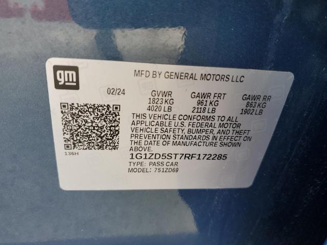 1G1ZD5ST7RF172285 - 2024 CHEVROLET MALIBU LT BLUE photo 12