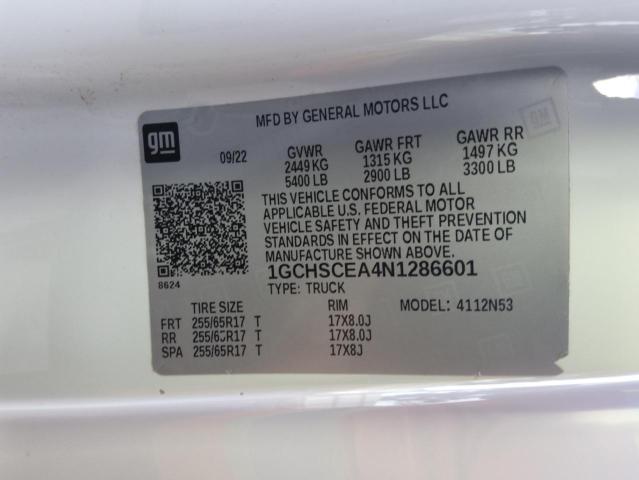 1GCHSCEA4N1286601 - 2022 CHEVROLET COLORADO LT WHITE photo 12
