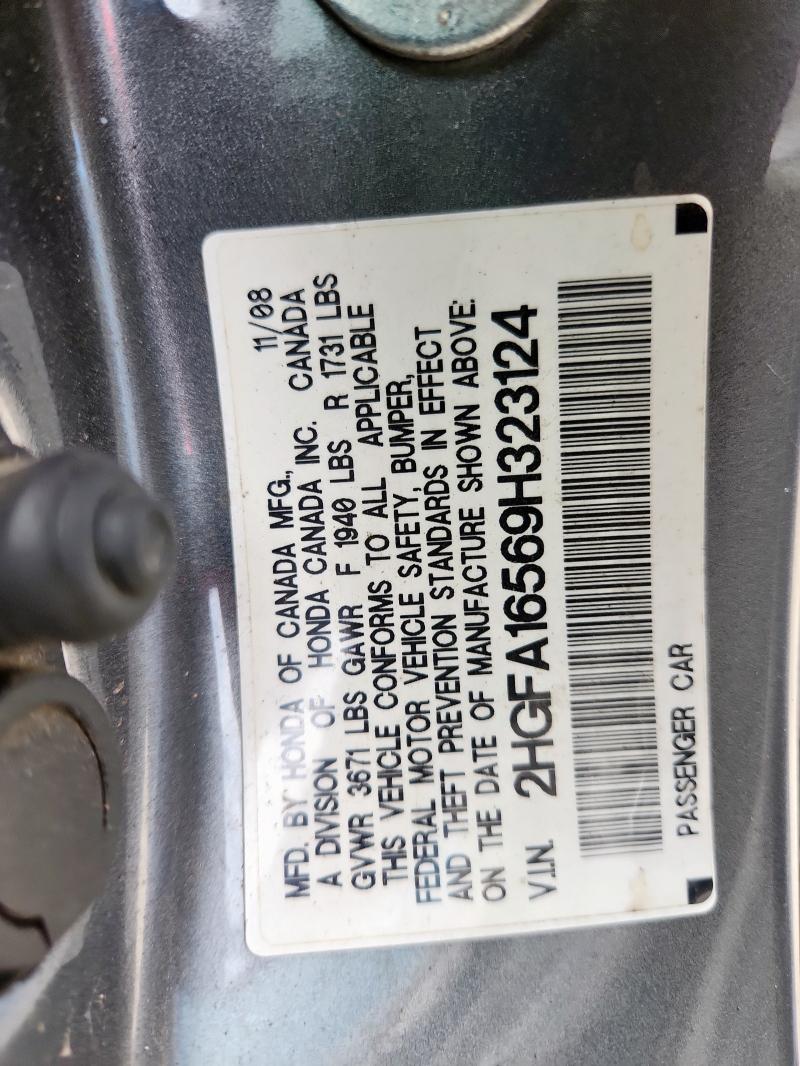 2HGFA16569H323124 - 2009 HONDA CIVIC LX GRAY photo 12