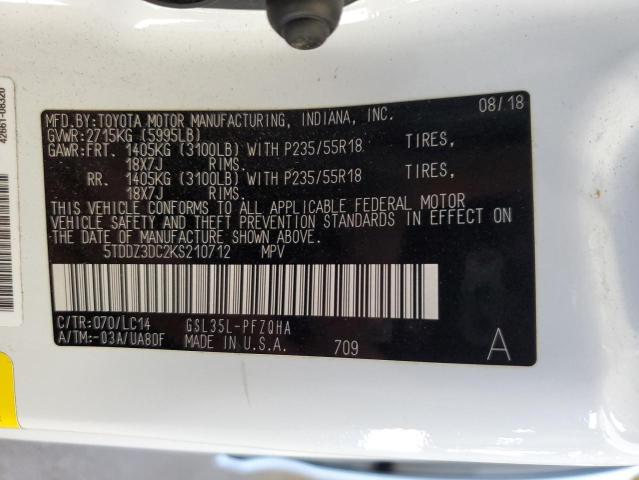 5TDDZ3DC2KS210712 - 2019 TOYOTA SIENNA XLE 白色 照片 14
