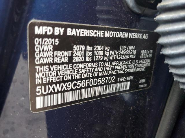 5UXWX9C56F0D58702 - 2015 BMW X3 XDRIVE28I BLUE photo 13