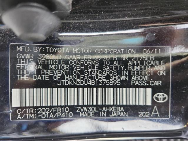 JTDKN3DU4B1375895 - 2011 TOYOTA PRIUS BLACK photo 13