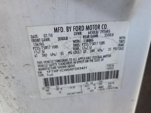 1FTMF1CW0AFD03431 - 2010 FORD F150 WHITE photo 12