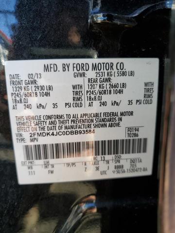 2FMDK4JC0DBB93584 - 2013 FORD EDGE SEL BLACK photo 12