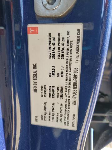 5YJ3E1EB9JF091996 - 2018 TESLA MODEL 3 BLUE photo 14