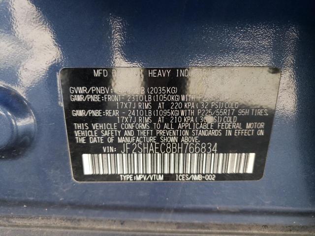 JF2SHAEC8BH766834 - 2011 SUBARU FORESTER LIMITED BLUE photo 14