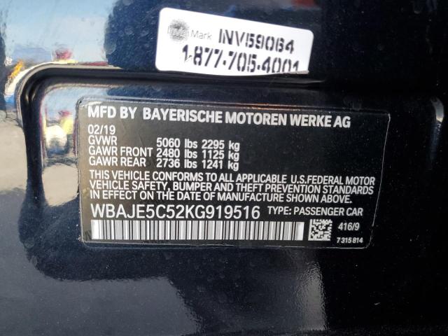 WBAJE5C52KG919516 - 2019 BMW 540 I 蓝色 照片 13