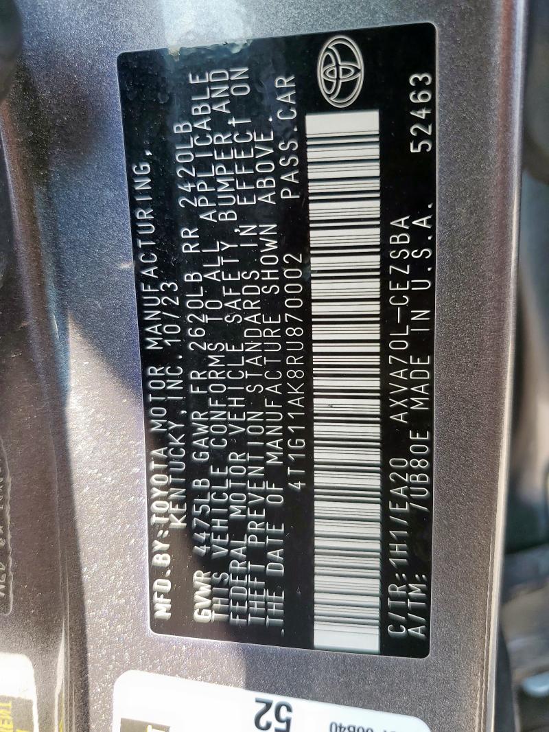 4T1G11AK8RU870002 - 2024 TOYOTA CAMRY SE NIGHT SHADE CHARCOAL photo 12