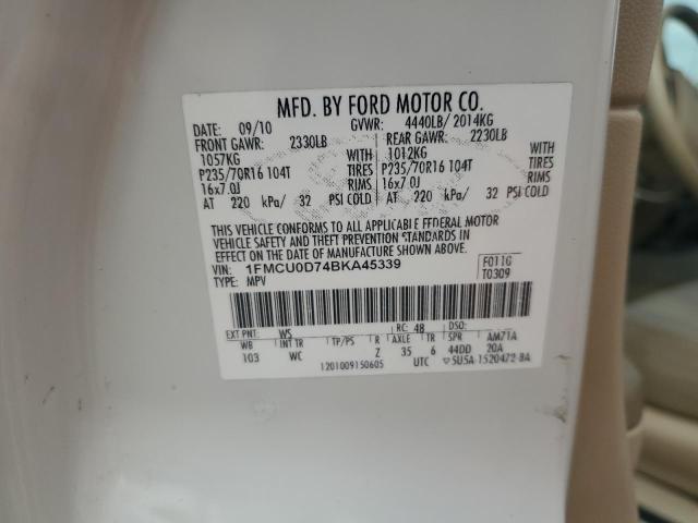 1FMCU0D74BKA45339 - 2011 FORD ESCAPE XLT 白色 照片 13