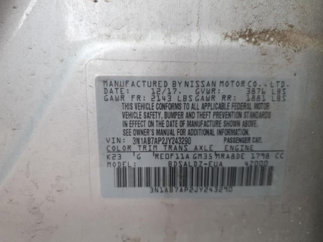 3N1AB7AP2JY243290 - 2018 NISSAN SENTRA S SILVER photo 12