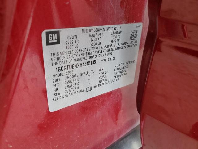 1GCGTDENXH1315105 - 2017 CHEVROLET COLORADO Z71 RED photo 12