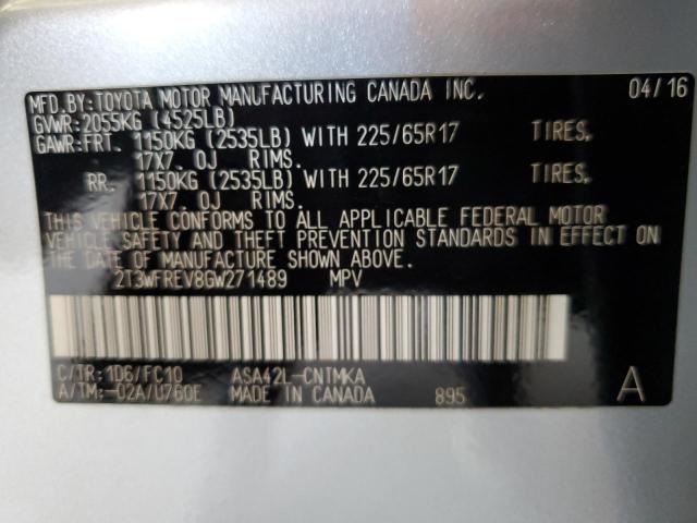 2T3WFREV8GW271489 - 2016 TOYOTA RAV4 XLE SILVER photo 12