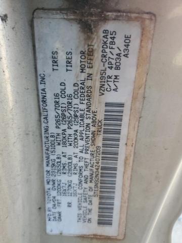 5TESN92N34Z407209 - 2004 TOYOTA TACOMA XTRACAB PRERUNNER 棕色 照片 12