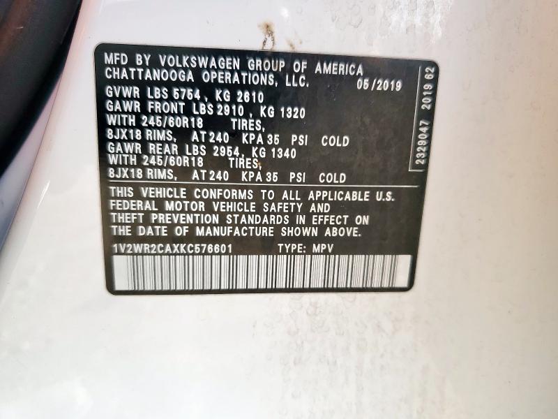 1V2WR2CAXKC576601 - 2019 VOLKSWAGEN ATLAS SE Blanco foto 14