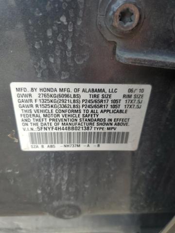 5FNYF4H44BB021387 - 2011 HONDA PILOT EX 灰色 照片 12