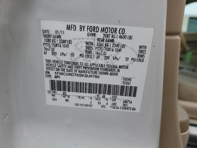 1FMCU9D76BKB36780 - 2011 FORD ESCAPE XLT WHITE photo 13