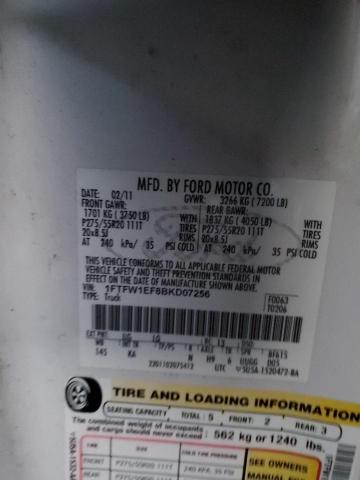 1FTFW1EF8BKD07256 - 2011 FORD F150 SUPERCREW WHITE photo 12