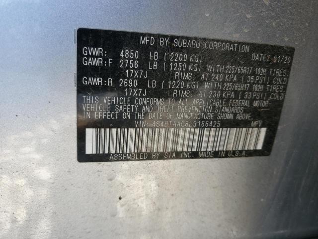 4S4BTAAC8L3166425 - 2020 SUBARU OUTBACK SILVER photo 13