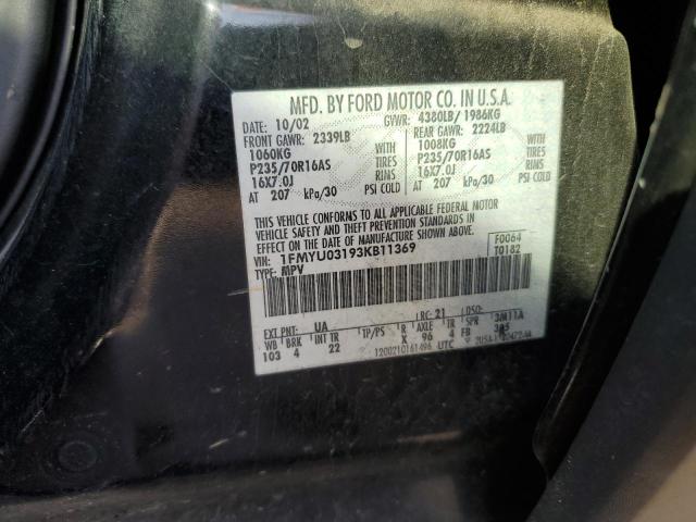 1FMYU03193KB11369 - 2003 FORD ESCAPE XLT BLACK photo 12