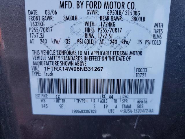 1FTRX14W96NB31267 - 2006 FORD F150 GRAY photo 12