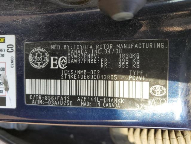 2T1KE40E69C013805 - 2009 TOYOTA COROLLA MA S BLUE photo 12
