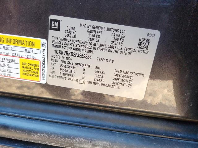 1GKKVRKD2FJ259384 - 2015 GMC ACADIA SLT-1 CHARCOAL photo 13