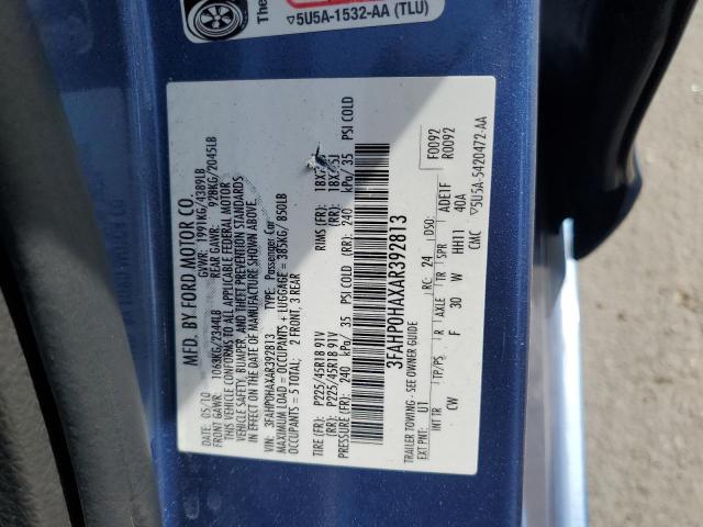 3FAHP0HAXAR392813 - 2010 FORD FUSION SE 蓝色 照片 12