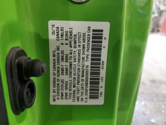 2HGFC4B0XGH305776 - 2016 HONDA CIVIC LX GREEN photo 12