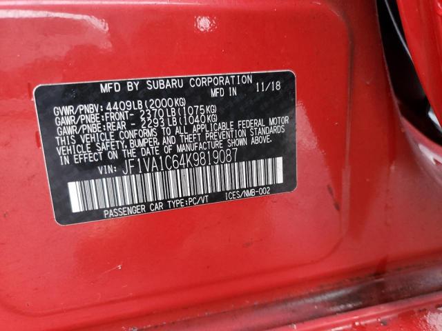 JF1VA1C64K9819087 - 2019 SUBARU WRX PREMIUM RED photo 12