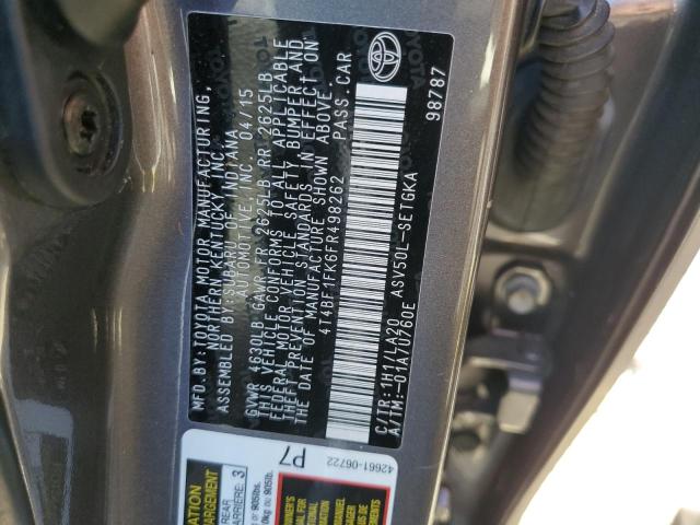 4T4BF1FK6FR498262 - 2015 TOYOTA CAMRY LE CHARCOAL photo 13