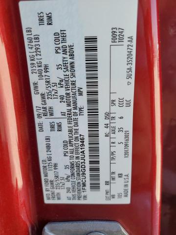 1FMCU9GD3JUA19467 - 2018 FORD ESCAPE SE Bordo foto 12