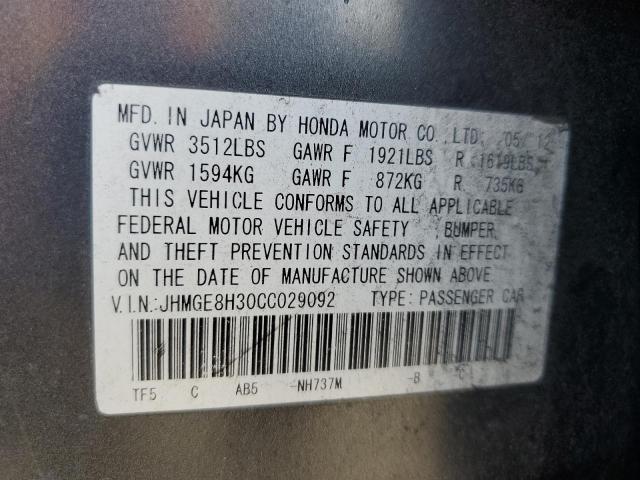 JHMGE8H30CC029092 - 2012 HONDA FIT 灰色 照片 12