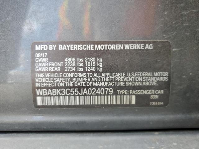 WBA8K3C55JA024079 - 2018 BMW 330 XI GRAY photo 12