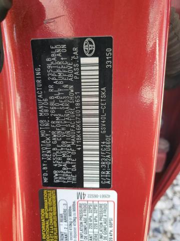 4T1BK46K67U018651 - 2007 TOYOTA CAMRY LE RED photo 12