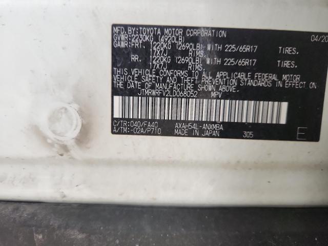 JTMRWRFV2LD068052 - 2020 TOYOTA RAV4 XLE WHITE photo 12